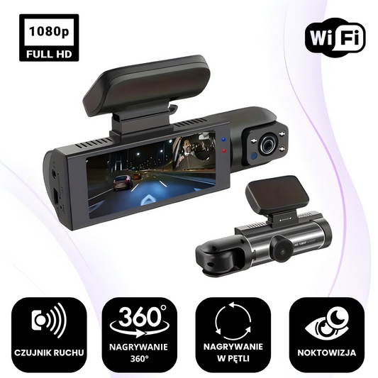 RoadGuard™ – DualCam 360°, 1080 P, Wi-Fi, noktowizja & Tryb parkingowy 24/7